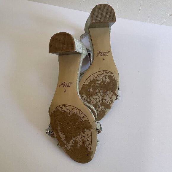 Badgley Mischka Silver Sparkle and Crystals Rhinestone Sandals Block Heels US 8 - Picture 10 of 15